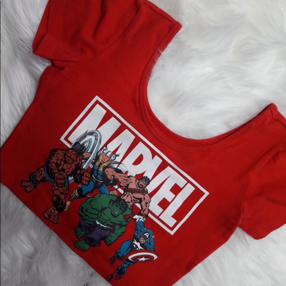 Red Marvel crop top